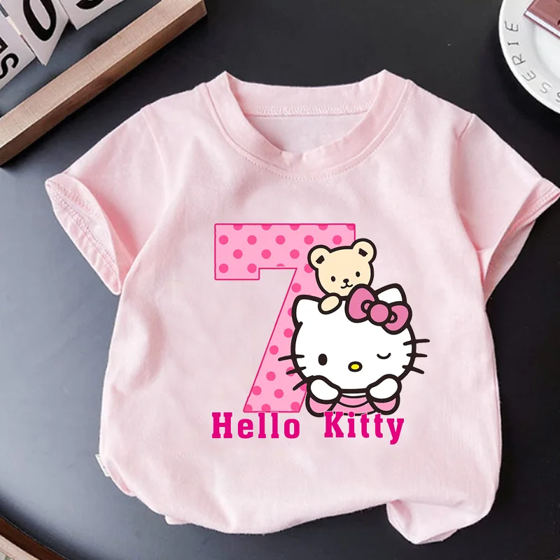 Hello Kitty T Shirt Pink Sanrio Number Baby Clothes Boy Girls Cartoon Cotton T Shirt Summer Anime Infant Short Sleeve Tees Gifts