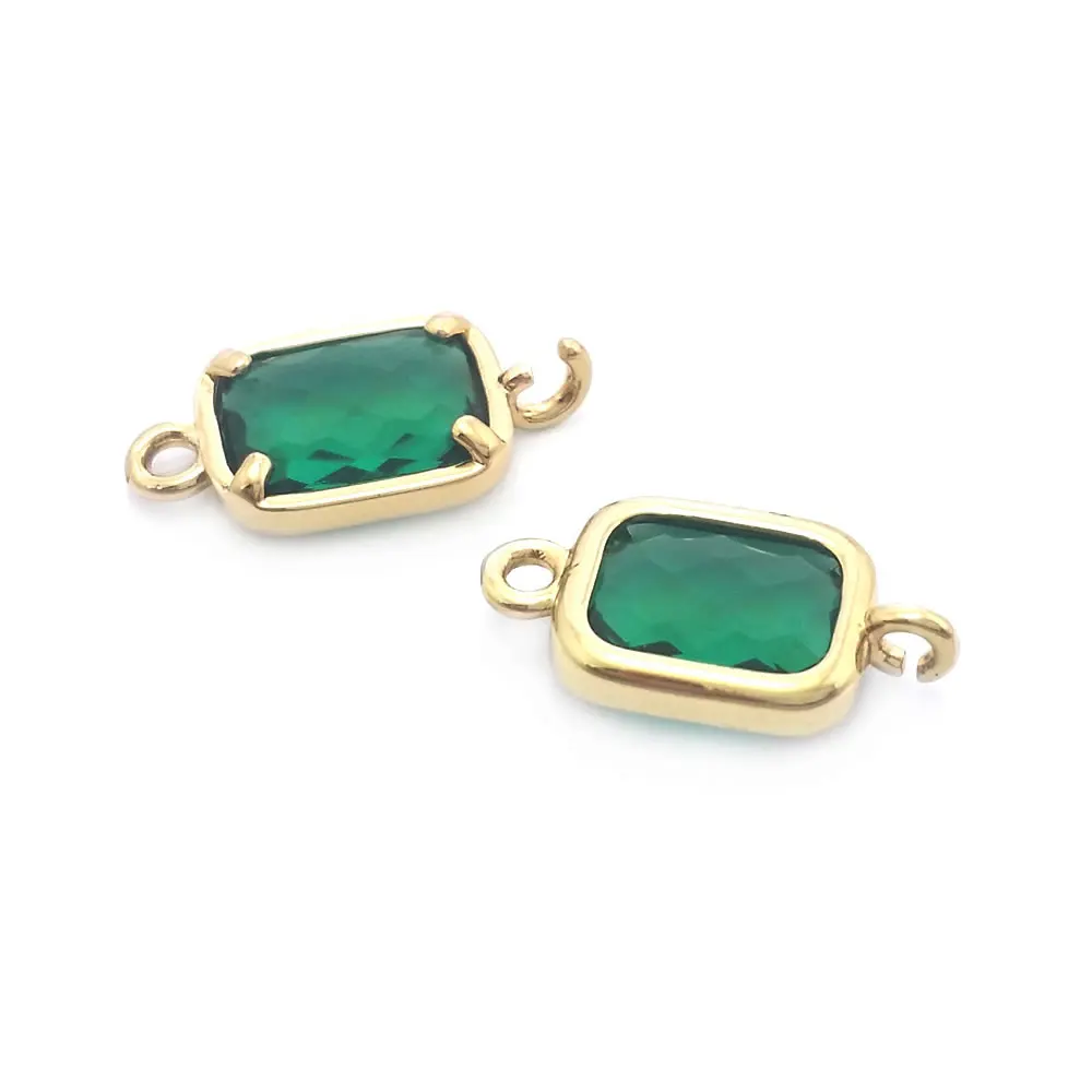 10PCS 6x8MM High Quality 18K Gold Color Brass and Glass 2 Holes Rectangle Connect Charms Pendants Jewelry Diy Accessories
