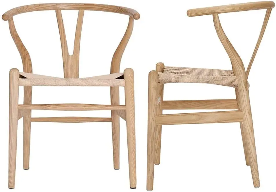 

Tomile Set of 2 Wishbone Chair Solid Wood Y Chair Mid-Century Armrest Dining Chair, Hemp Seat (Ash Wood - Natural)