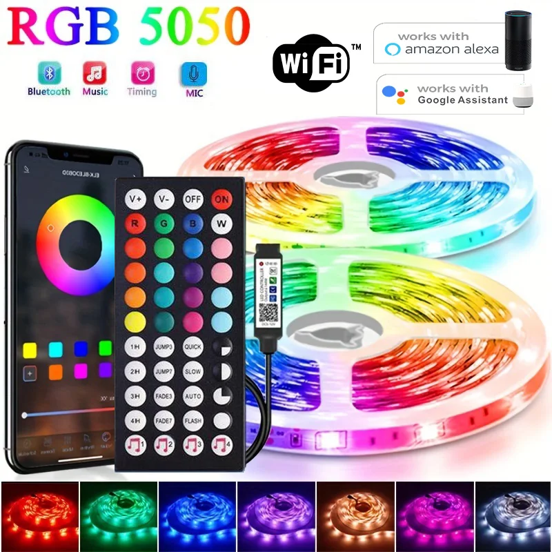 USB 1-30M Led Strip Lights 5050 RGB Color Changing 5V LED Light Smart APP Control for TV Backlight Christmas Party Home Deco