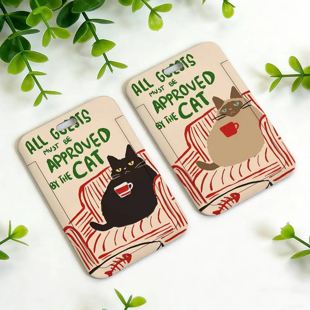 Funny Abstract Cats cute ID Card Holder Neck Strap Pendant Door Holder Lanyards Keychain Work Credential Case Gift