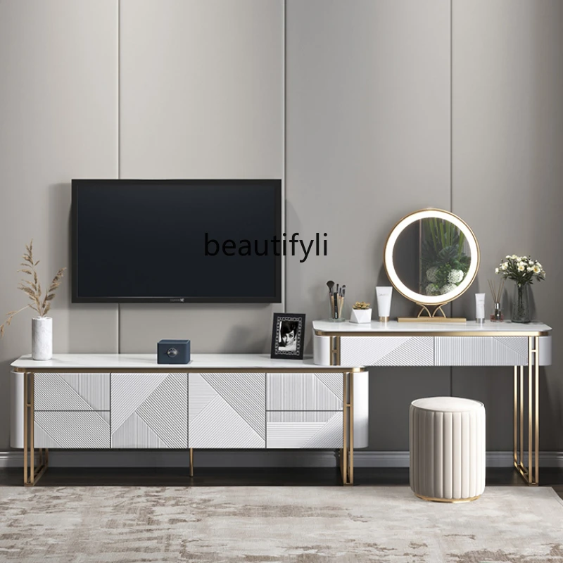 yj Light Luxury Dresser Storage Cabinet Small Apartment Stone Plate Dresser Modern Minimalist Makeup Table