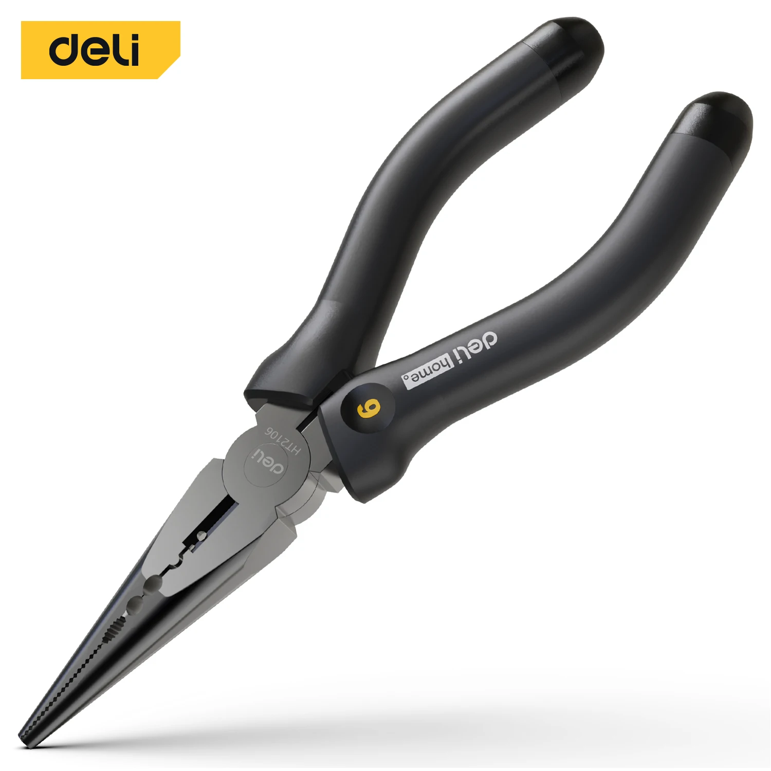 Deli 6 Inches Black Handle Multi Function Long Nose Pliers For Cutting Clamping Stripping Electrician Repair Hand Tools