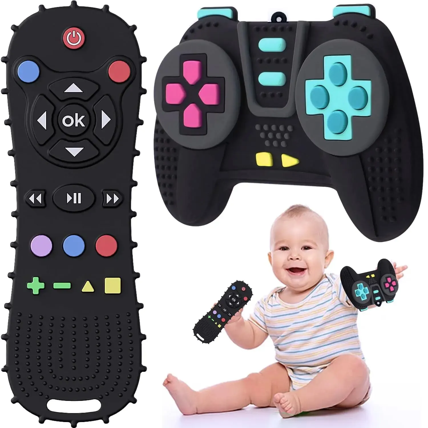 2PCS Silicone Baby Toys Remote Control Gamepad Shape Teether Toy BPA Free Silicone Teething Chewing Toy Sensory Baby Accessories