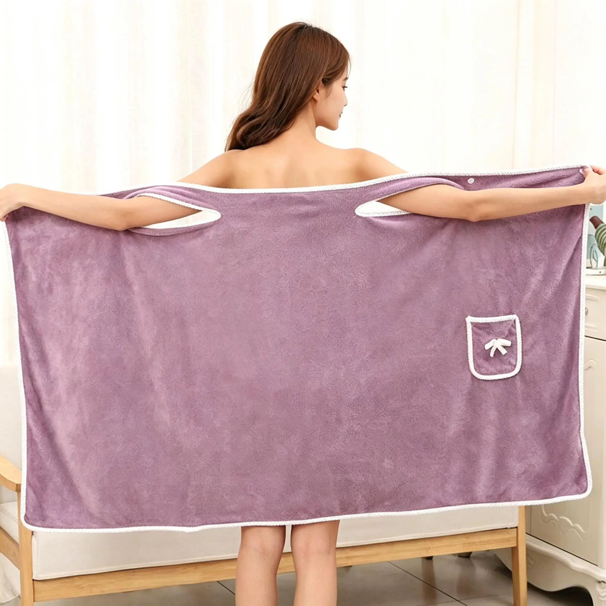 Womens Bath Towels Girls Wearable Fast Drying Bathing Beach Spa Bathrobes Wash Clothing, Shower Bath And Gym Towel