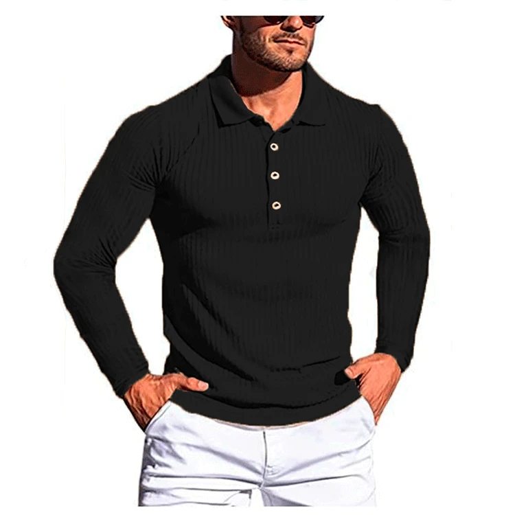 Mens Stripe Polo European American Size Men Long Sleeve Sports Polo Fashionable Knitted Stretch Breathable Lapel Fitness T-Shirt