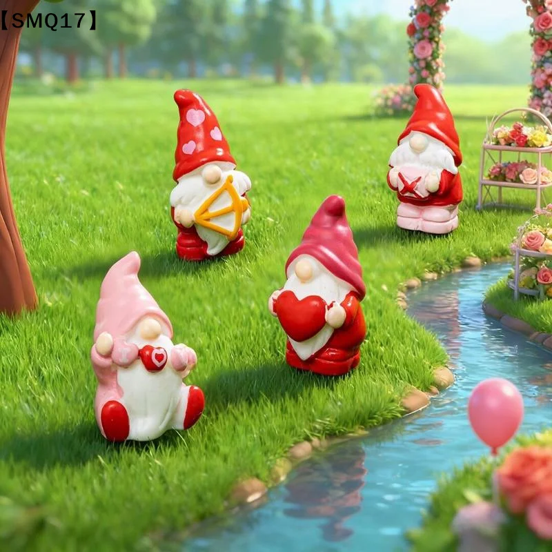 4pcs Mini Love Dwarf Figurine Miniature Resin Mushroom Gnome Doll Garden Landscape Craft DIY Ornaments Desktop Decoration【SMQ】