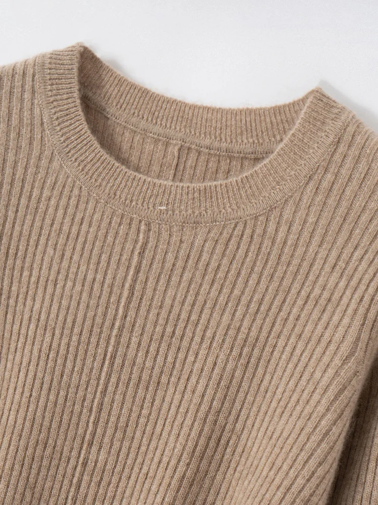 

TLOML Women's 100% Cashmere Sweater O-Neck Belt Irregular Thick Pullover Autumn Winter Soft Warm Casual Cashmere Knitwear Tops