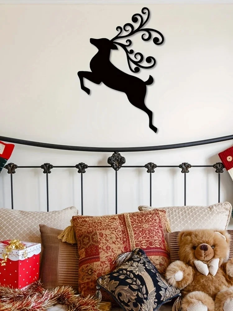 

Adorable Metal Wall Art of Christmas Deer – Black Silhouette. A Cute Decor for Living Room and Bedroom this Christmas