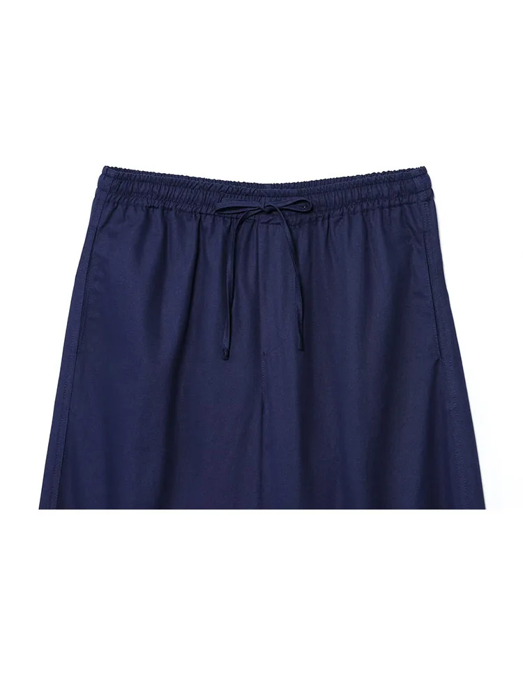 HH-traje de pantalones informales para mujer, camisa de manga larga con cuello vuelto y bolsillos, pantalones lisos con cordones y cintura elástica