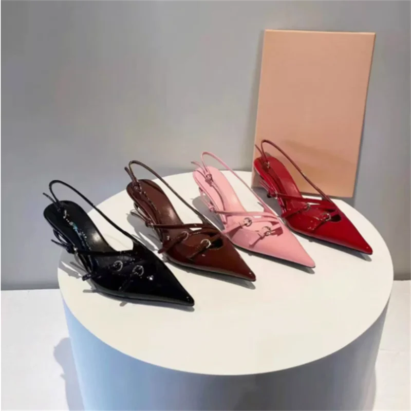 Women Slippers Pump Shallow High Quality Women Shoes High Heel Leather Pointed Head Single Shoes Women's Fashion Classic Sandals