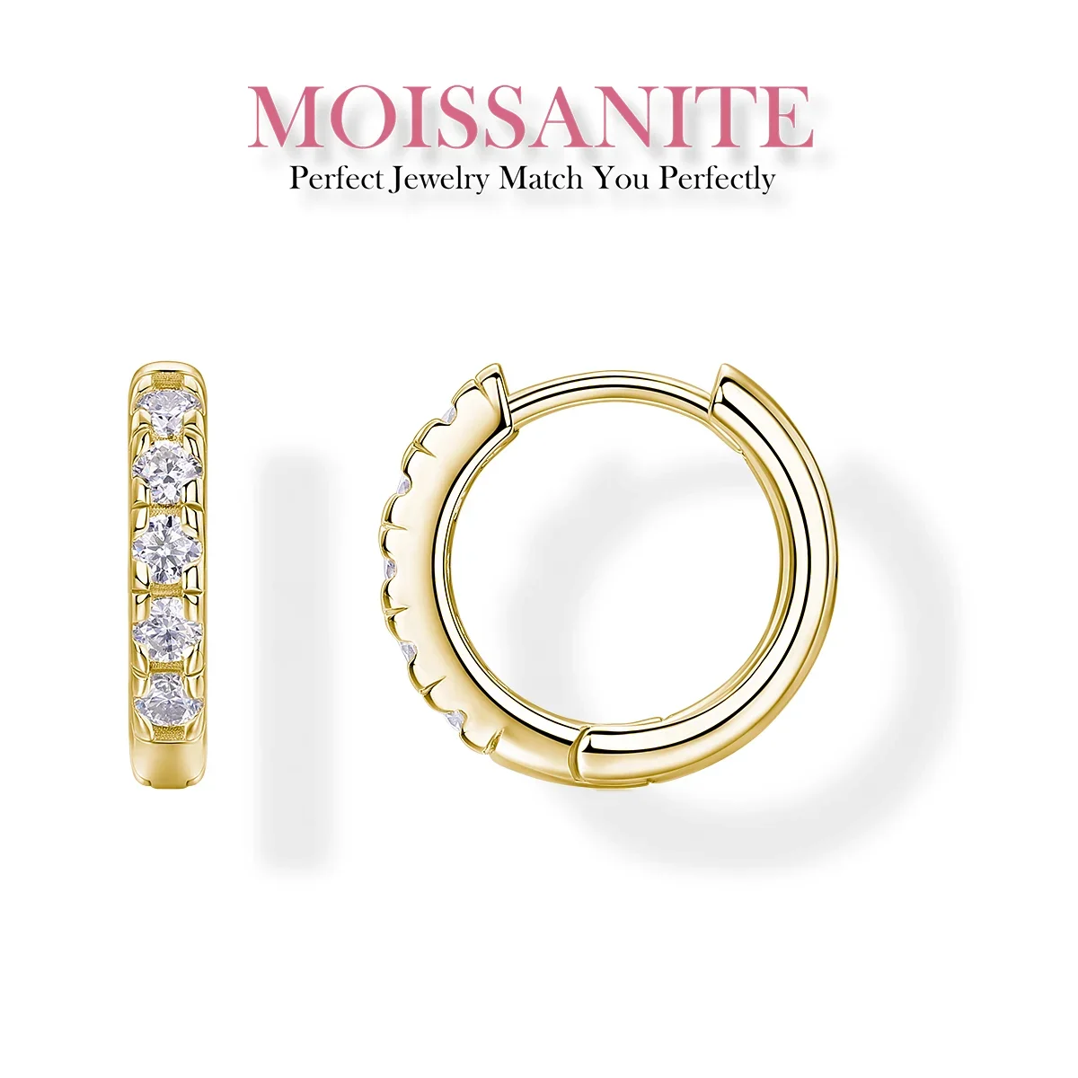 

2mm Gold-Plated S925 Sterling Silver Hoop Earrings with Sparkling Moissanite Stones - Timeless Elegance and Everyday Glamour