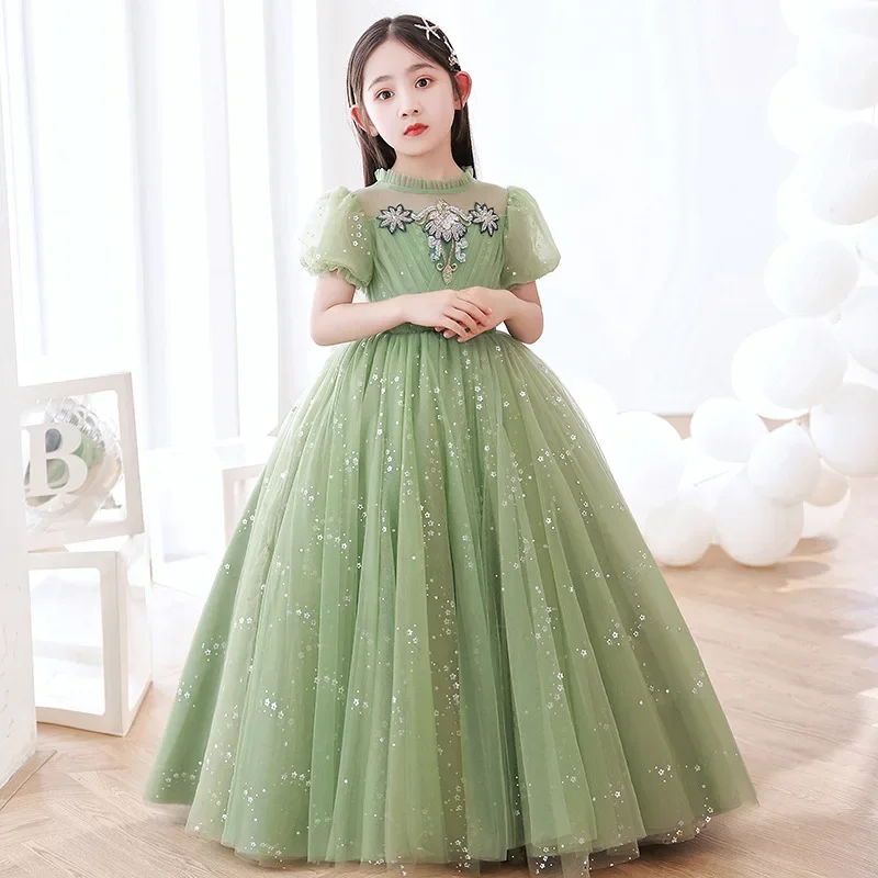 Children Clothes Birthday Dresss Long Ball Gown Embroidery Lace Princess Party Kids Dresses for Flower Girls Children Clothing