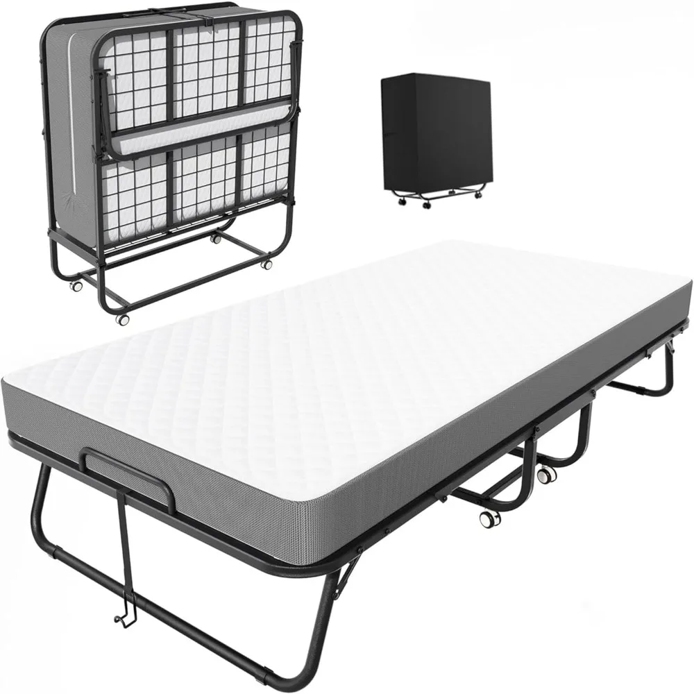 Lit pliant avec matelas, lits jumeaux pliables, lits roulants pour adultes, 75" x 38" portable