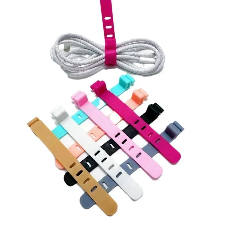 10 Pcs Adjustable Reusable  Multicolor Soft TPR Cord Organizers for Home Office Travel Storage