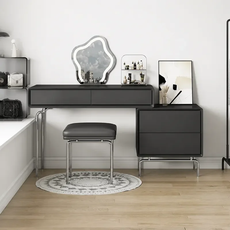 Solid Wood Dresser Modern Simple Nordic Light Luxury Vanity Table Small Bedroom Retractable Makeup Desk with Mirror