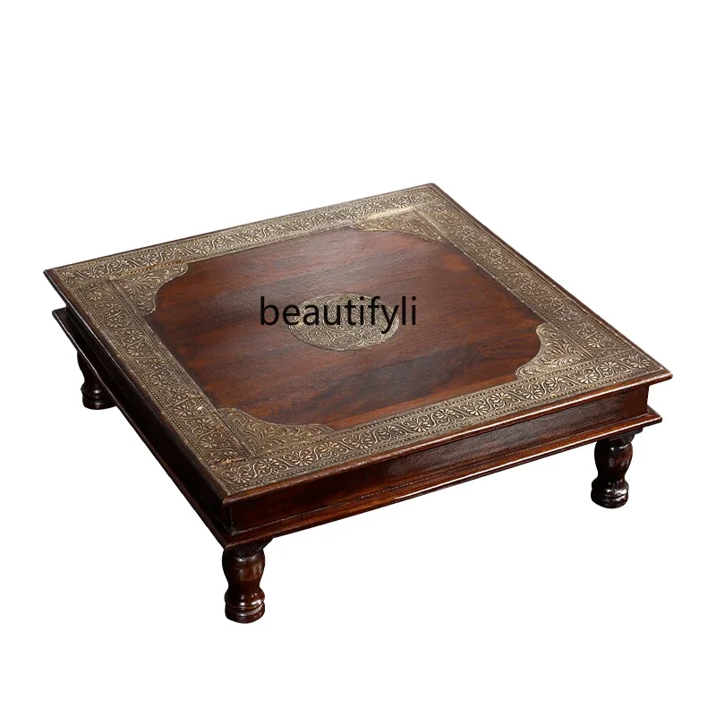 07India Paulownia Small Tea Table Tatami Tea Table Zen Retro Solid Wood Low Table