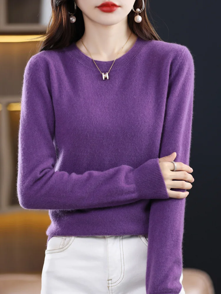 100% Merino Wool Sweater Women  Cashmere Pullover Knitwear Autumn Winter O-neck Solid Color Fashion Basic Female Clothes Tops