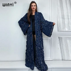 WINYI-Casaco jeans oco feminino de baixo longo, sobretudo solto, cobertura de maiô, quimono, outono, inverno, nova moda, 2023