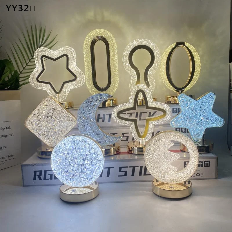 1Pcs USB Bedside LED Ambient Table 3D Moon Lamp Touch Control 3D Crystal Star Flower Night Light Girls Room Home Decor〔YY32〕