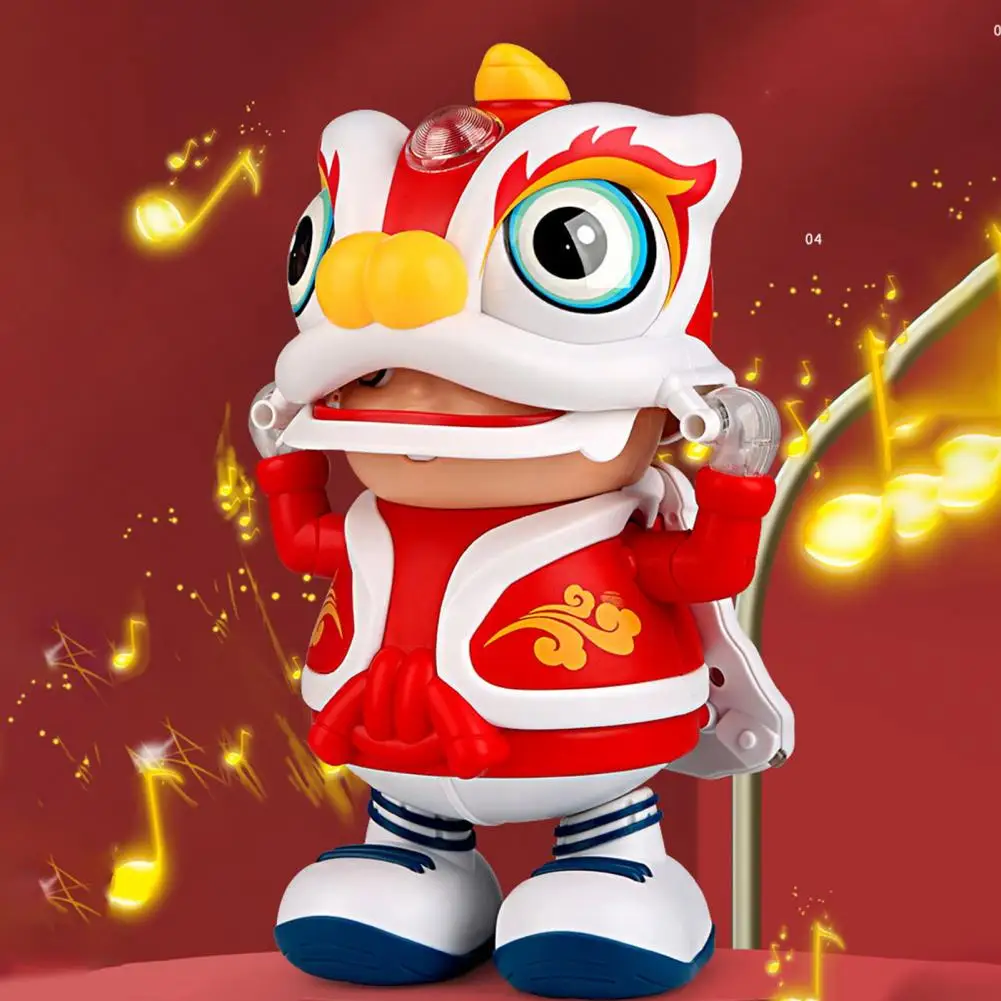 Mainan anak laki-laki Lion Dance, dengan gerakan mata gaya China, Robot menari ayunan elektrik dengan musik menyenangkan, efek cahaya, Retro untuk anak-anak