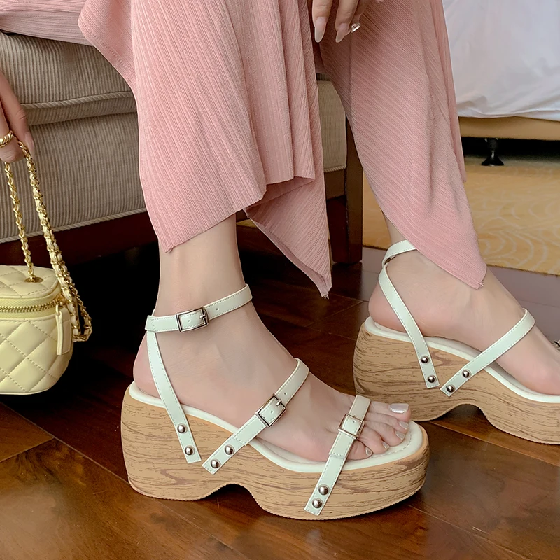 JOZHAMTA Size 34-39 Gladiator Sandals For Women High Wedges Summer Shoes Woman Buckle Strap Platform Sandals Sexy Lady High Heel