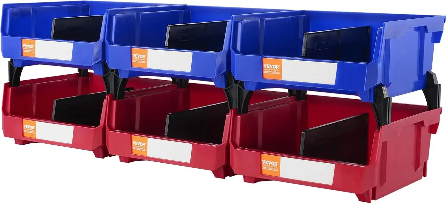 Plastic Stackable Storage Bins 6 Pack (11 x 11 x 5-Inch), Hanging Storage Organizer Bins,