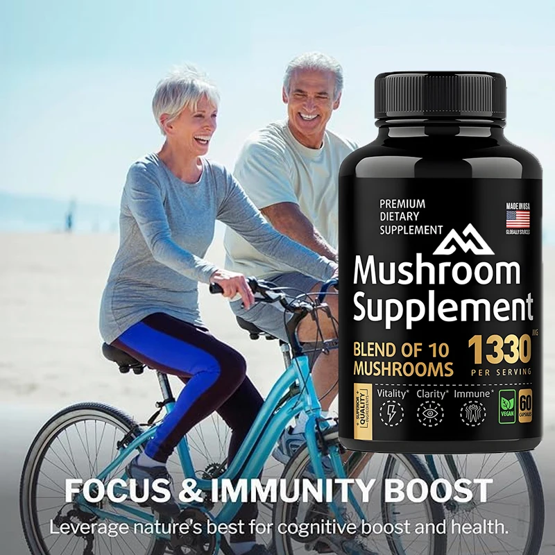 

Mushroom and Lion Mane Supplement Capsules with Immune Enhancing Mix of Birch Mushroom Extract and Cordyceps Powder -60 capsules