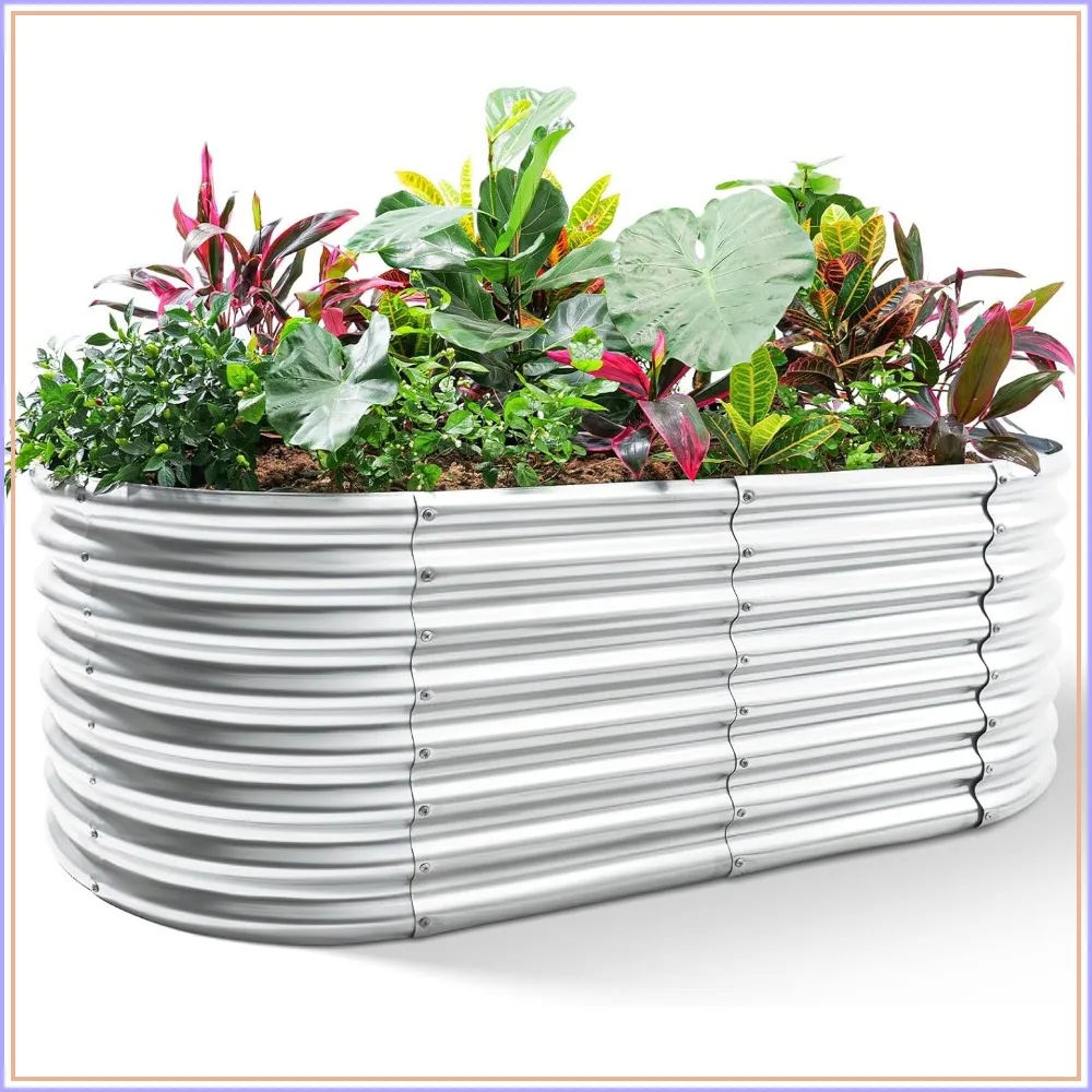 Galvanized Raised Garden Bed, 8x4x2ft Oval Planter Box for Vegetables, Fruits, Flowers