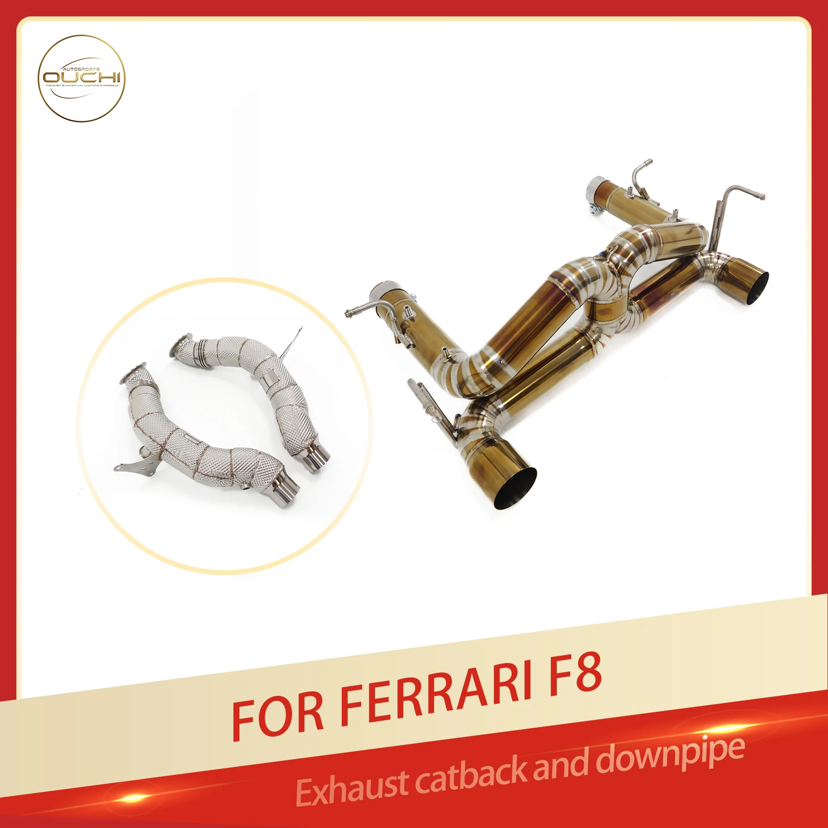 

OUCHI Factory Direct Sales SS304 Downpipe for Ferrari F8 TC4 Catback With Heat Shield Exhaust Auto Parts With Catalytic