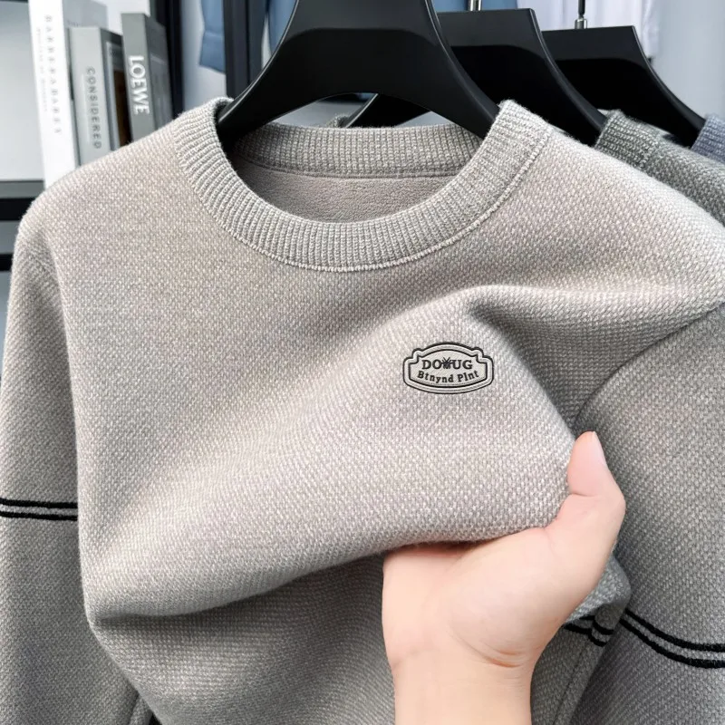 

роскошный бренд буквенным тиснением Мужской джемпер Новый модный полосатый дизайн Зимний теплый комфортабельный трикотажный отдых круглый воротник свитер