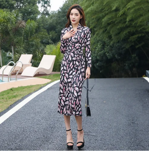 

Ele Red Lip Print Knitted Dr Women's Spring 2023 Early Sle Elastic Collar Tie Belt mid Waist Winter Faion Dr