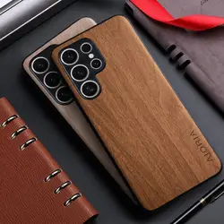 Case for Samsung Galaxy S24 S25 Plus FE Ultra funda bamboo wood pattern Leather back cover for samsung galaxy s24 s25 plus  case