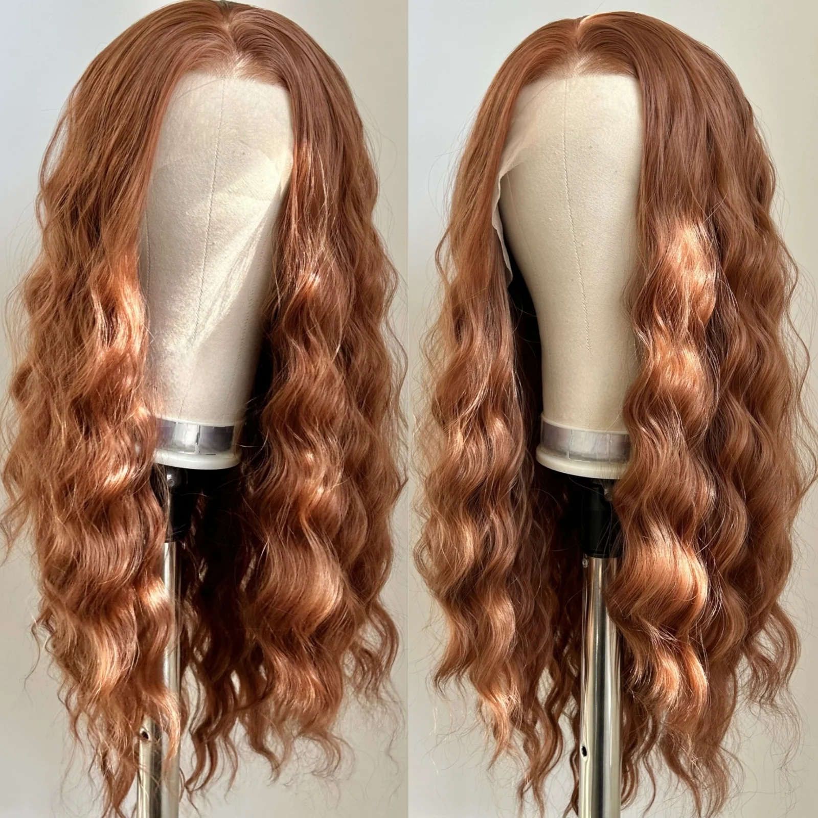 Long Curly Wavy Ginger Brown Synthetic Free Part Loose Curly Auburn Colored Heat Resistant Fiber Wigs for Women Daily Party Use
