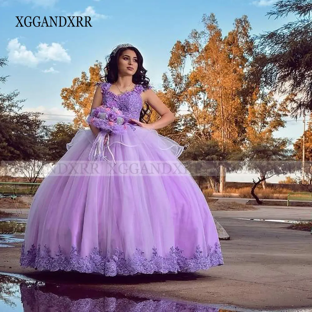 Vestido De tul lavanda para quinceañera, traje 3D Floral, púrpura, para baile De 15 Años, dulce 16, fiesta De cumpleaños, hecho a medida, 2024