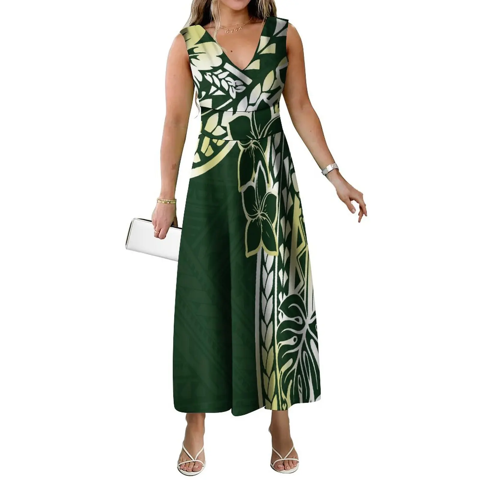 2024 New Tonga Fijian Tribe Women'S Sleeveless Dress Pacific Island-Style Women'S High-Waisted Party Style Maxi Dress