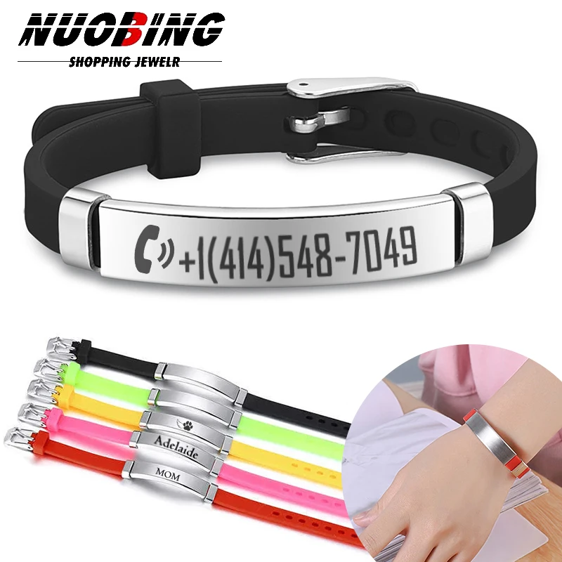 

Customized Emergency Name And Phone For Children's Ldentity Recognition Anti Loss ID Bracelet Stainless Steel Silicone Jewelry