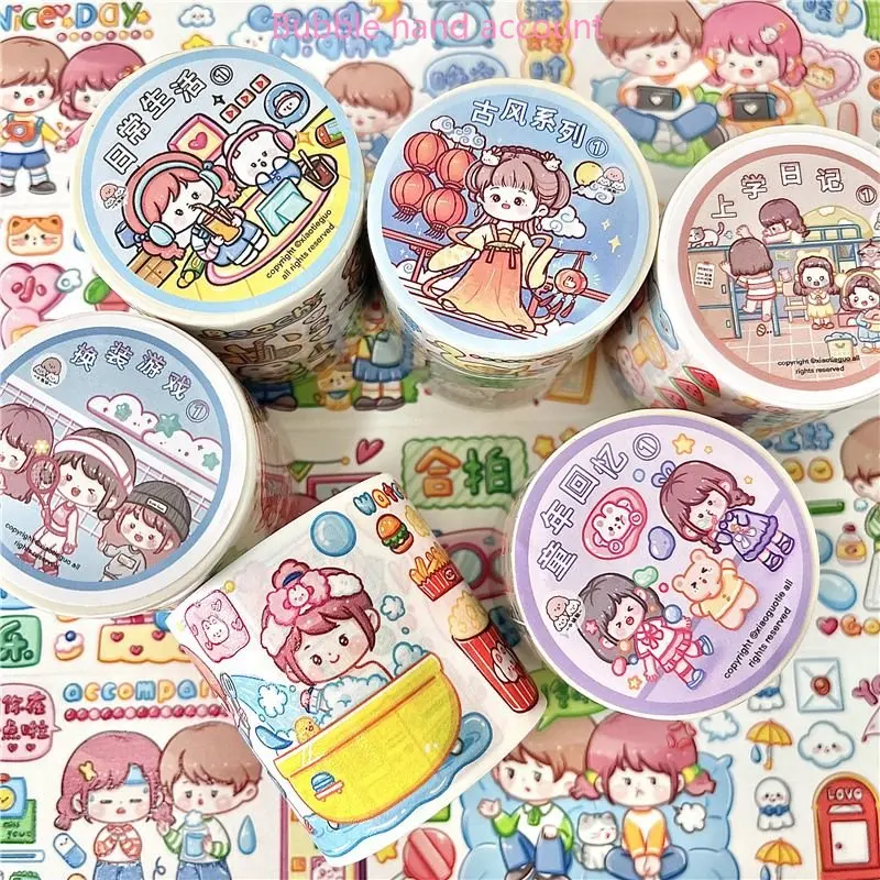 Small Pot Stickers Series Flash Special Oil Paper Tape To Adjust  Hand Account Cute Cartoon Full Roll Girl's Hand Account Tape