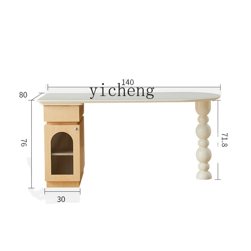 

YY Small Apartment Household Semicircle Long Table Kitchen Island Dining Table Log Cream Style Table