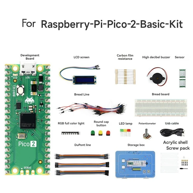 For Raspberry Pi Pico 2 Basic Kit Development Board RP2350 Microcontroller ARM Cortex-M33 Hazard3 RISC-V Motherboard