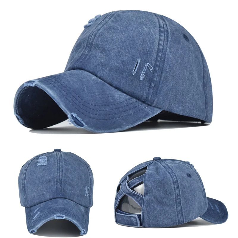 Vintage Ponytail Baseball Cap Women Adjustable Snapback Hat