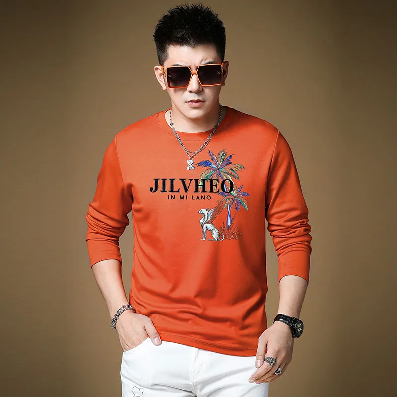 

Модная мужская футболка с длинным рукавом из модала, базовый слой, весна-осень, новинка, молодежная, стильная, вязаная, с круглым вырезом