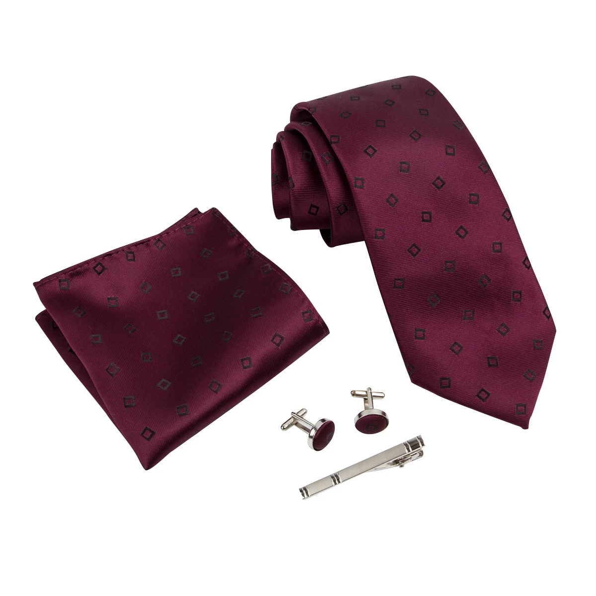 

Ikepeibao Wine Men Dot Tie Sets with Hankie Metal Cufflinks and Clip Sets Paisley Striped Tie Shirt Accessories New Year's Day