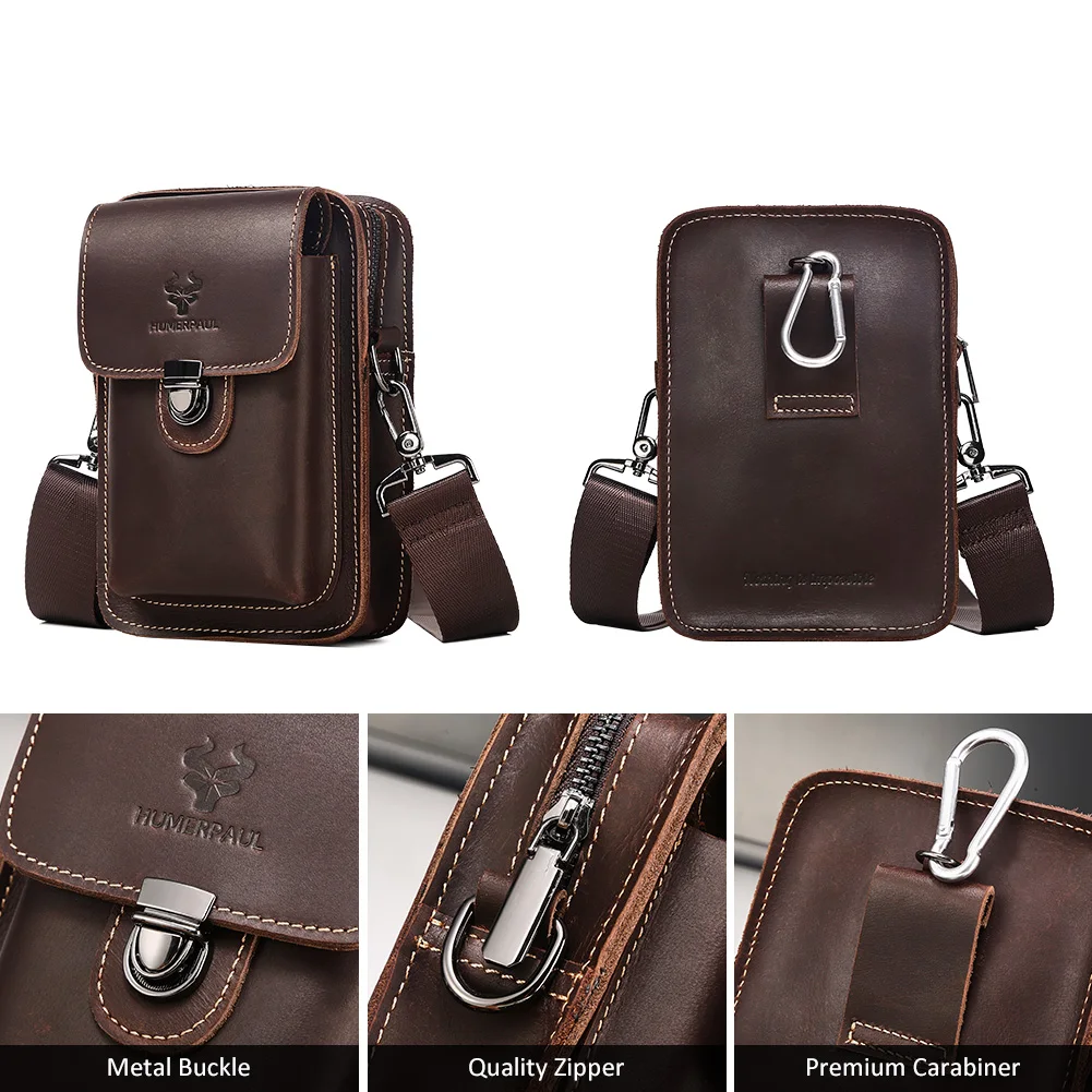 

Fashion Men's Genuine Leather Waist Bag Multi-purpose Casual Shoulder Bags Small Travel Fanny Pack for Phone & Essentials