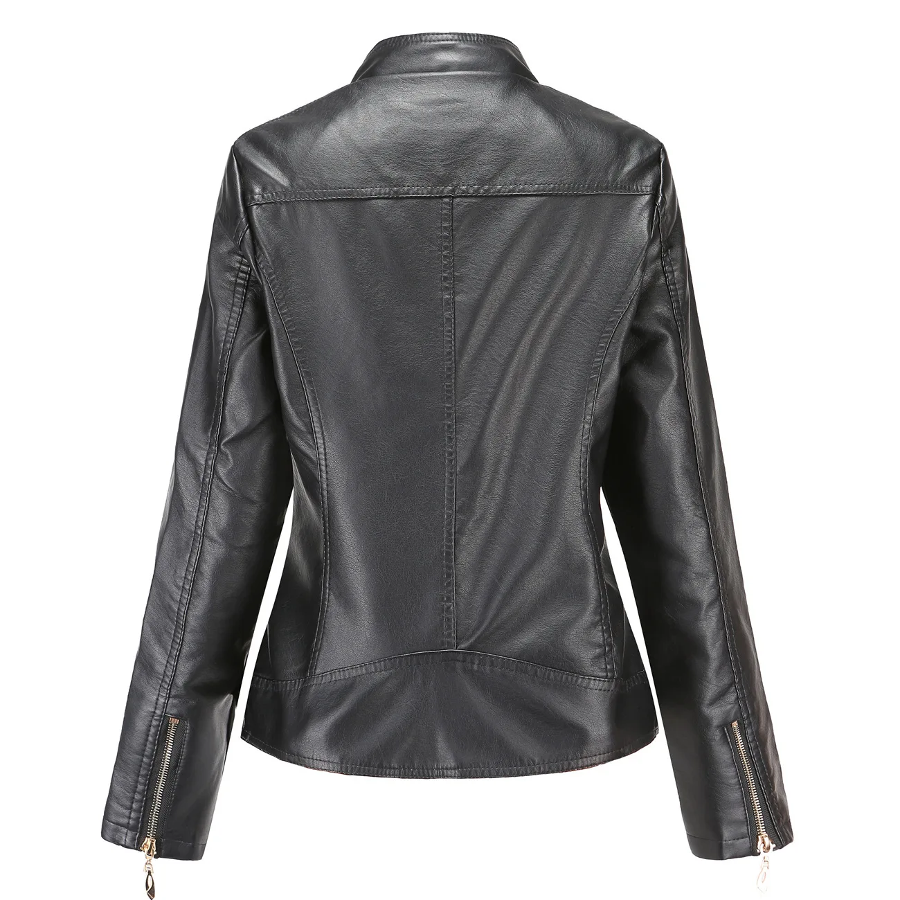 Spring Women's Large Size Feminine PU Leather Stand-up Collar Leather Jacket