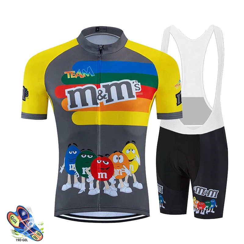 2024 New M Bean Team Short Sleeve Cycling Jersey Set Breathable MTB Mountain Racing Bike Jersey Bib Shorts Men Cycling Clothings