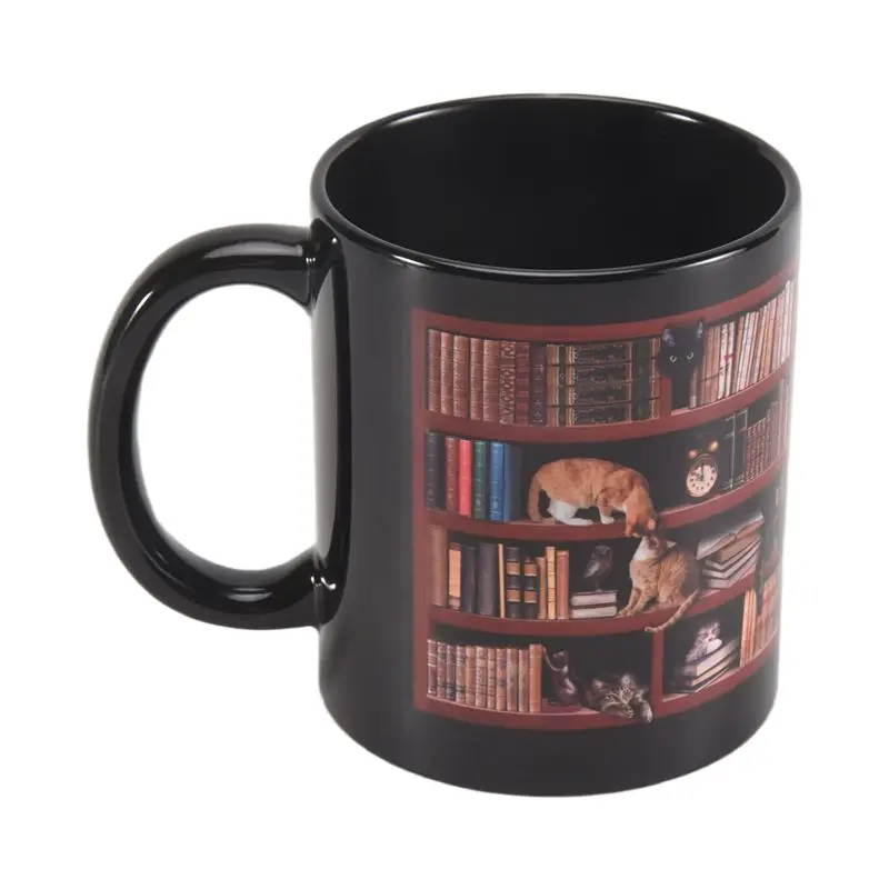 J1UL1N 3D Bookshelf Mug Library Bookshelf Cup Bookshelf Cat Design Book Mug Book Club Cup Novelty Coffee Mug Motivational Quote