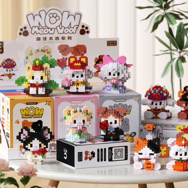 Nowe 24 style Kawaii Pet Cat/Dog Small Particle Building Blocks Edukacyjna dekoracja pokoju Prezenty świąteczne dla dzieci