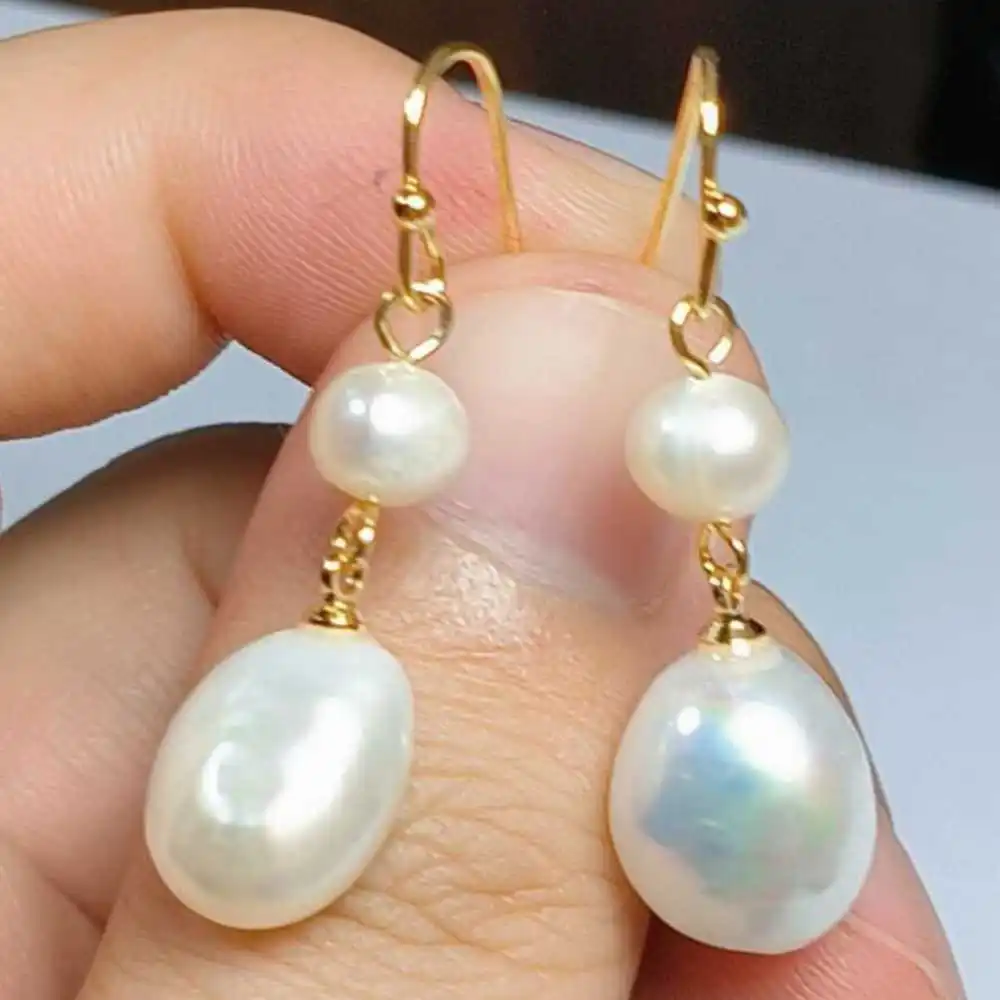 Natural AAA Baroque White pearl Dangle Earrings 14K Crystal Ear Earbob  Teens Jewelry Bohemian Beaded