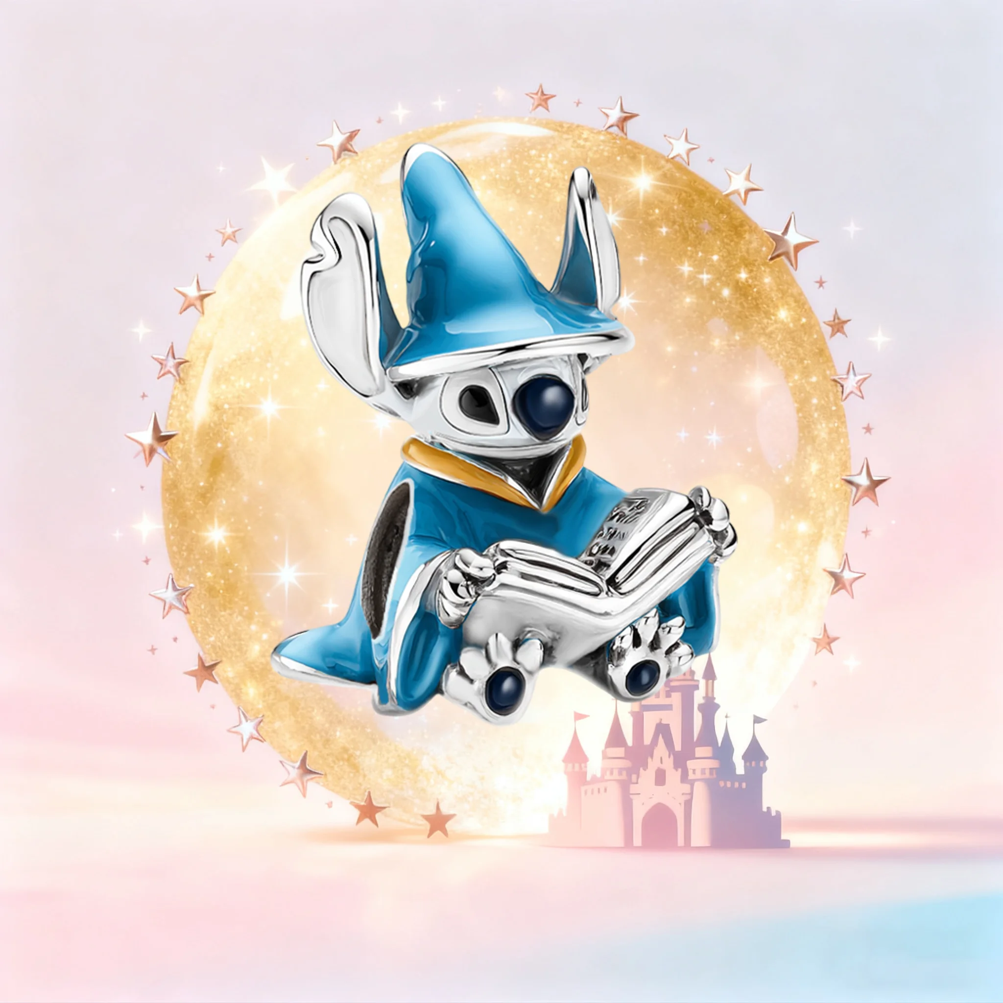 

S925 Серебряный Шарм Disney Stitch, бусина с дизайном волшебника-волшебника, подходит для змеиной цепочки, ювелирный подарок для фанатов Диснея и Стич